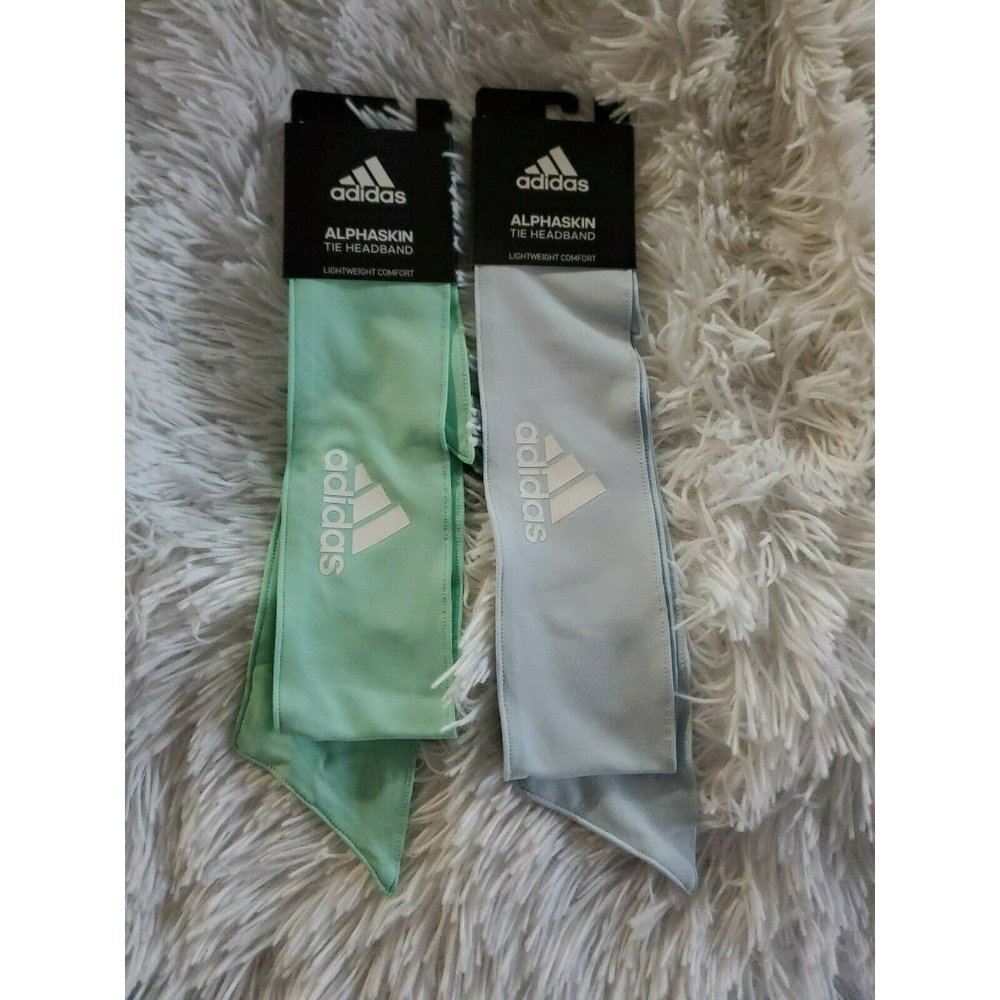 TWO NEW w tags Adidas Alphaskin Tie Headband Clear Mint & Sky Tint Lightweight